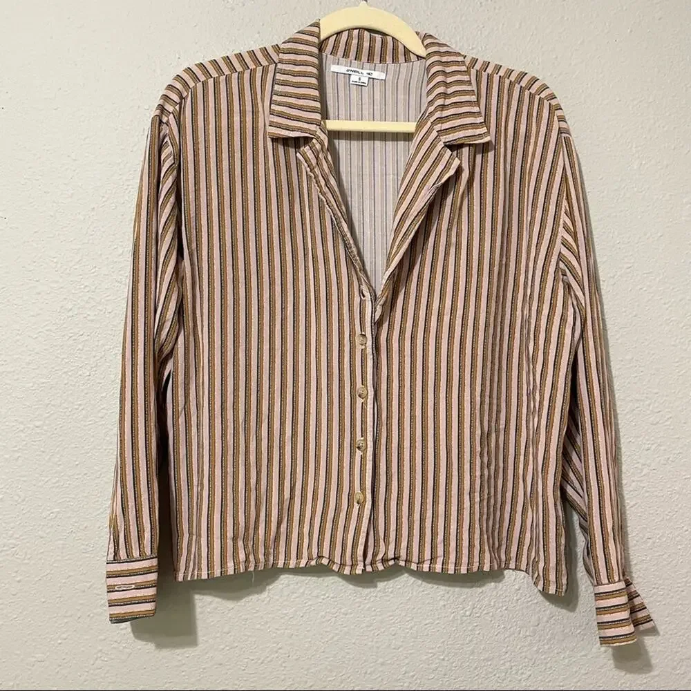 O’Neill Peach & Orange Striped Long Sleeve Button Down Shirt S